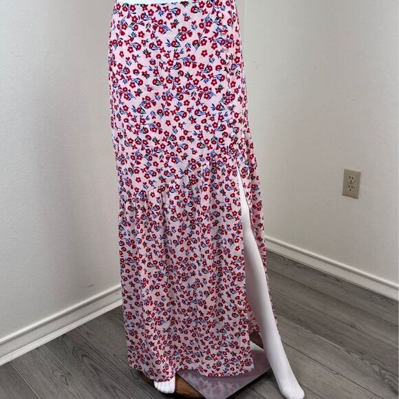 Lulus Size M Wandering Wonder Cotton Red High Rise Floral Maxi NEW Skirt Party - Picture 8 of 12